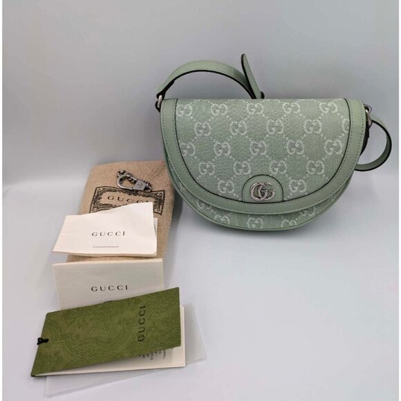 Gucci Ophidia GG Summer Denim Leather Mini Shoulder Bag Pale Green 757309 - Picture 11 of 12